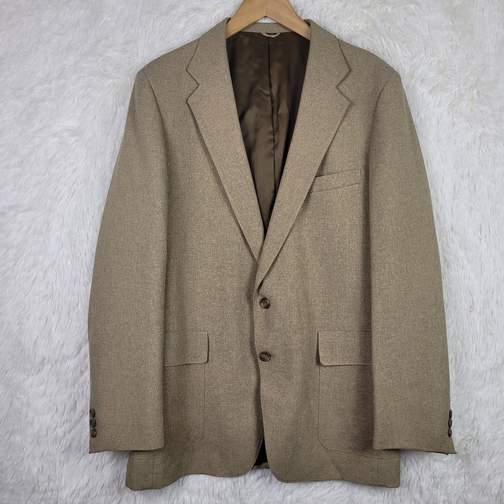 Vtg Levis Tan Action Suit Sport Coat‎ Blazer 42L Sta-Prest Classic 80s Neutral